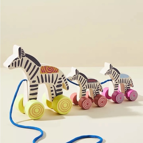 Anthropologie Other - Anthropologie Kids Wooden Zebra Pull Toy